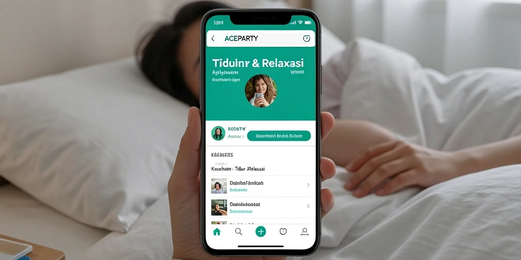 Antarmuka aplikasi ACEPARTY dengan fitur Tidur & Relaksasi.