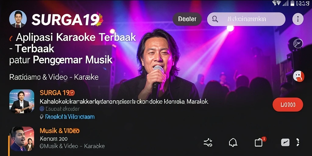 Tangkapan layar aplikasi SURGA19 dengan antarmuka Karaoke yang interaktif.
