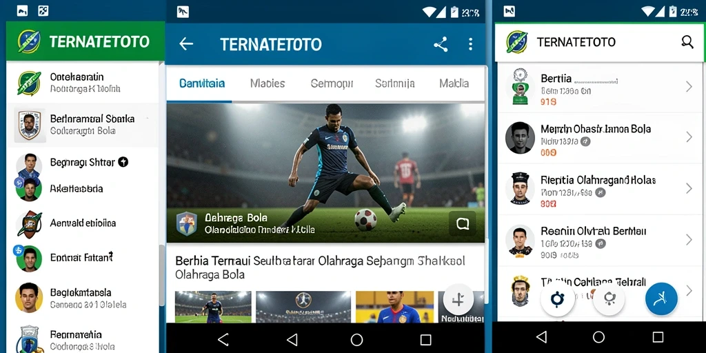 Antarmuka TERNATETOTO menampilkan berita dan statistik olahraga bola.