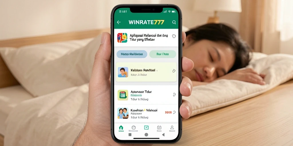 Screenshot aplikasi WINRATE777 menampilkan antarmuka relaksasi tidur.