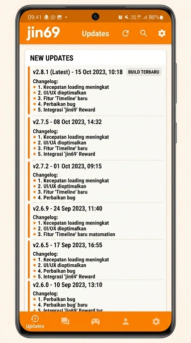 Riwayat Versi Aplikasi jin69 untuk Android